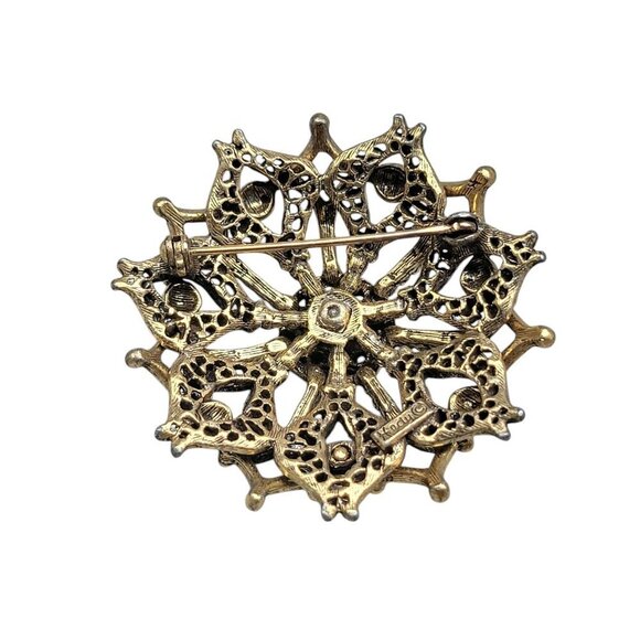 Hedy Snowflake Brooch Gold Tone Layered Open Metal Work Vintage Signed - Picture 11 of 16